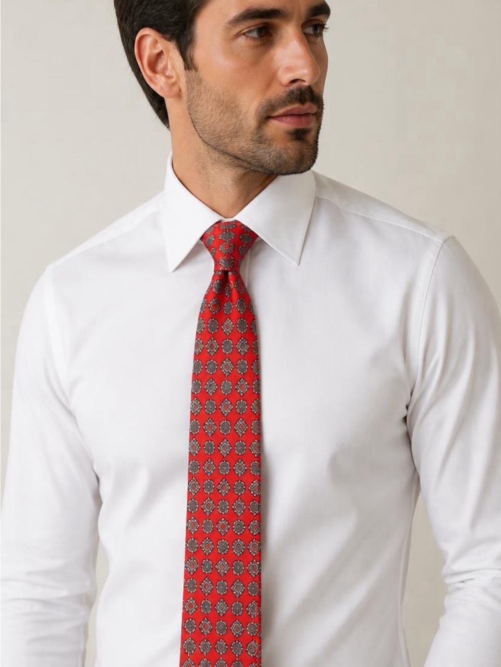 Vintage Italian Silk Tie Cambridge Classics Mervyn’s Red Medallion print Holiday